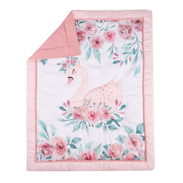 Boobeyeh 5-piece crib bedding set for new born, swan & flower, pink - Image 7