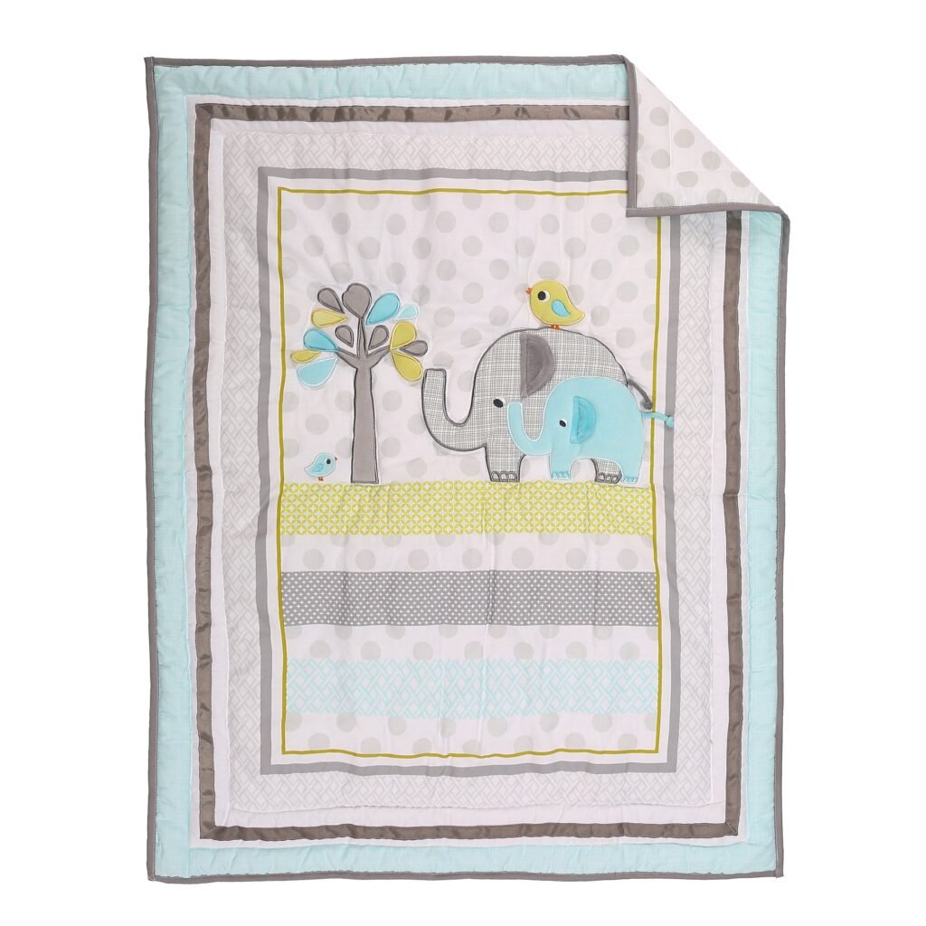 Boobeyeh 5-piece blue elephant crib bedding set