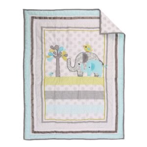 Boobeyeh 5-piece blue elephant crib bedding set