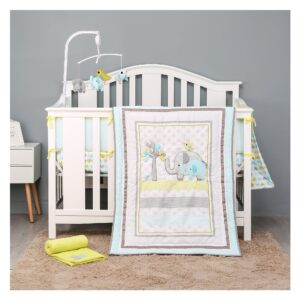 Boobeyeh 5-piece blue elephant crib bedding set