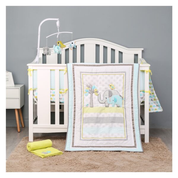 Boobeyeh 5-piece blue elephant crib bedding set