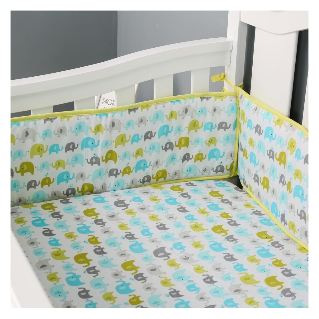 Boobeyeh 5-piece blue elephant crib bedding set