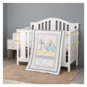 Boobeyeh 5-piece blue elephant crib bedding set