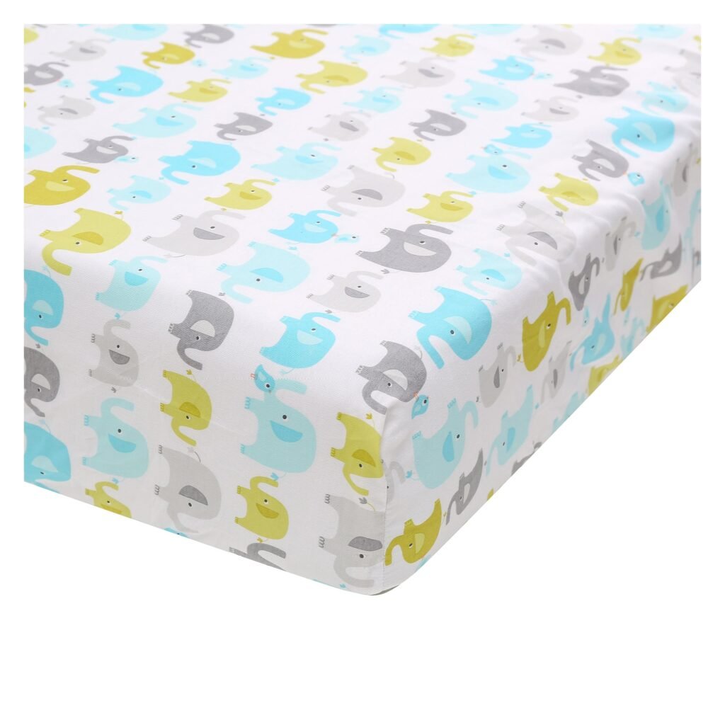 Boobeyeh 5-piece blue elephant crib bedding set
