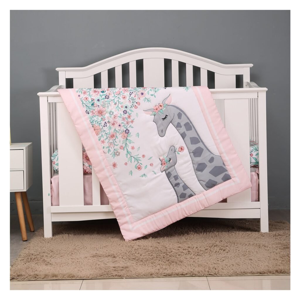 Boobeyeh5-piecegirlscribbeddingset_floralcottondesign Boobeyeh 5-piece new born crib bedding set, floral giraffe