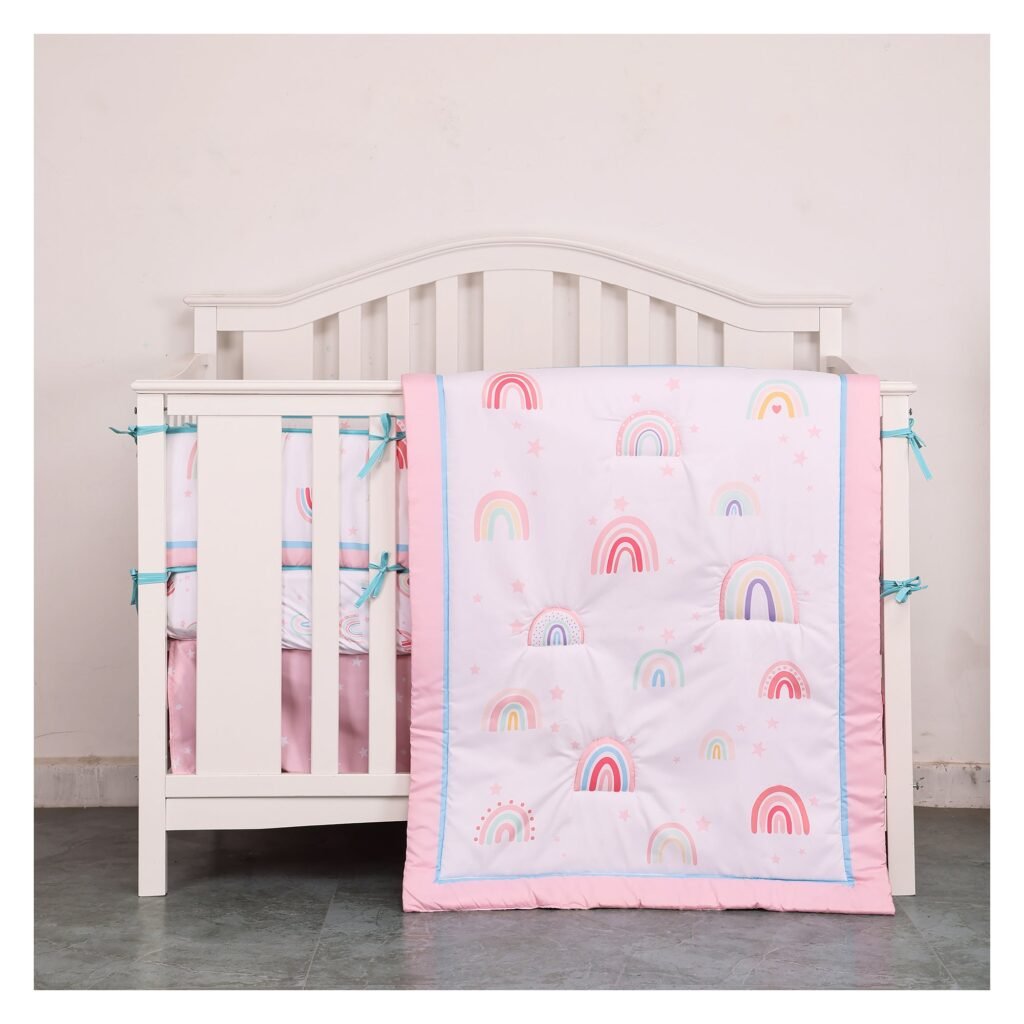 Boobeyeh5-piecerainbow-themedcribbeddingset Boobeyeh 5-piece rainbow-themed crib bedding set for new born