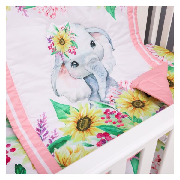 Boobeyeh 5-piece elephant-themed baby crib bedding set. - Image 2