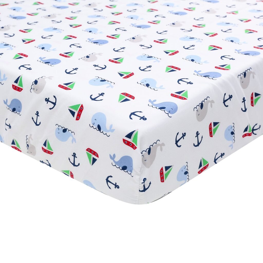 Nautical 5-piece crib bedding set with sailboat, octopus, whale