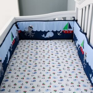 Nautical 5-piece crib bedding set with sailboat, octopus, whale