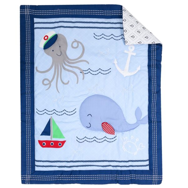 Nautical 5-piece crib bedding set with sailboat, octopus, whale - Image 2