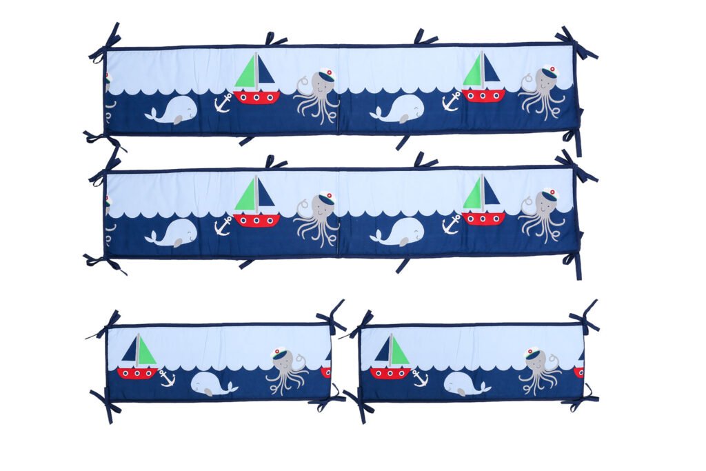 Nautical 5-piece crib bedding set with sailboat, octopus, whale