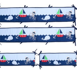 Nautical 5-piece crib bedding set with sailboat, octopus, whale