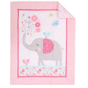 Baby crib bedding pink and grey elephant for new born