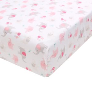 Baby crib bedding pink and grey elephant for new born