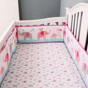 Baby crib bedding pink and grey elephant for new born