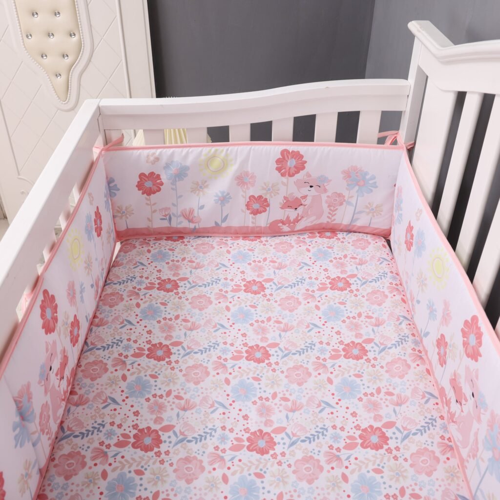 Fox-themed crib bedding set, floral design boobeyeh