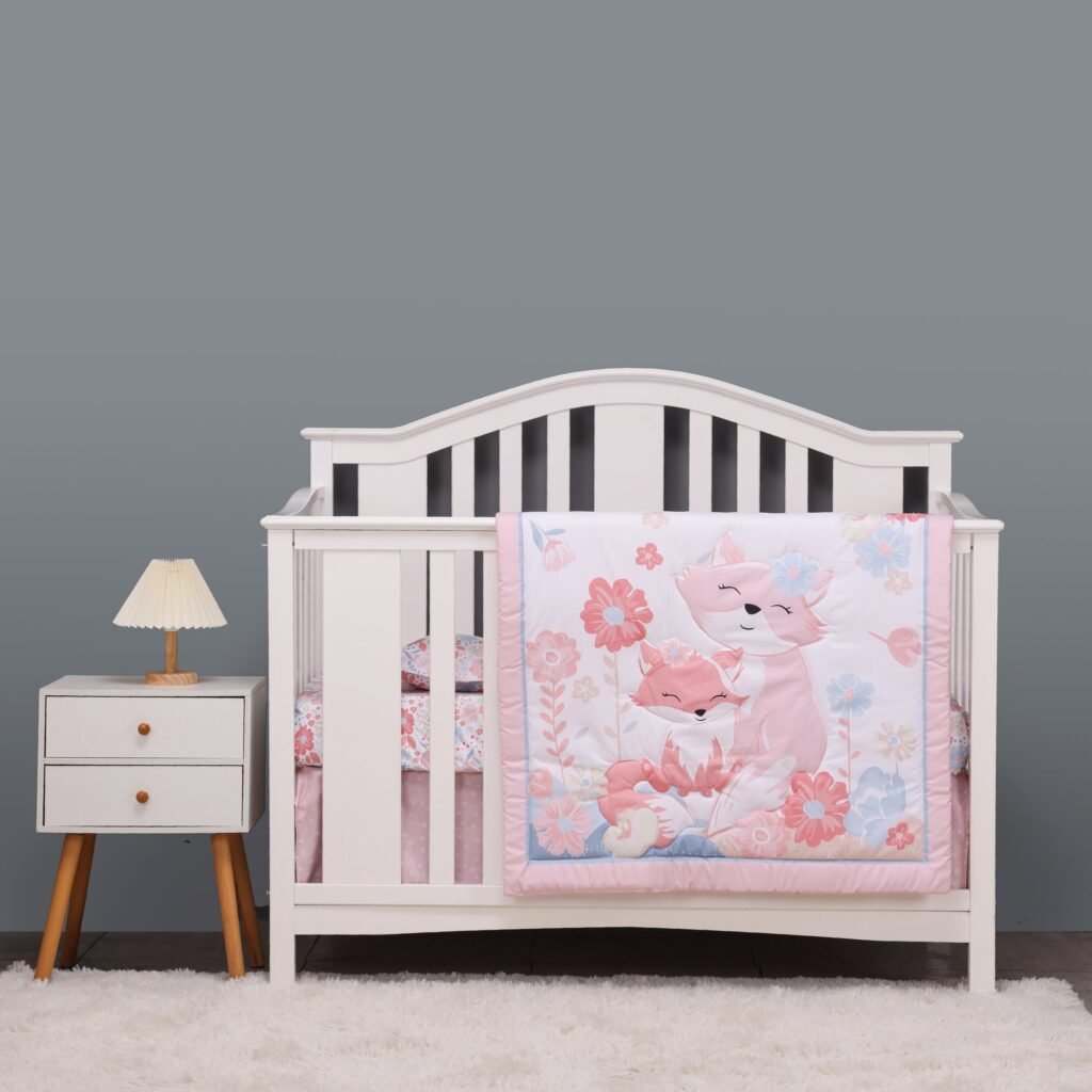 Fox-themed crib bedding set, floral design boobeyeh
