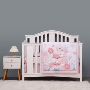 Fox-themed crib bedding set, floral design boobeyeh