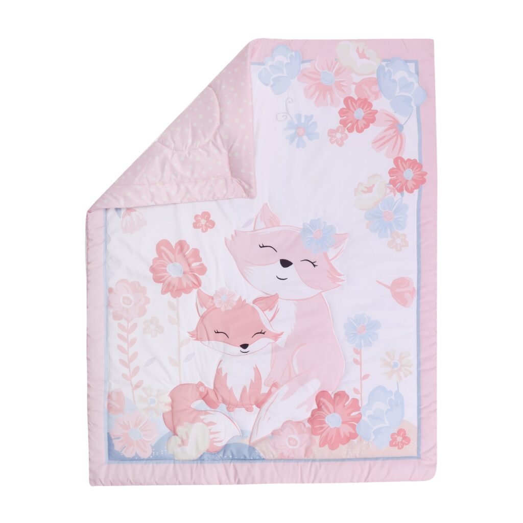 Fox-themed crib bedding set, floral design boobeyeh