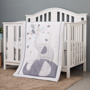 Boobeyeh 5-piece grey and white elephant crib bedding set