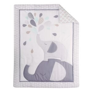 Boobeyeh 5-piece grey and white elephant crib bedding set