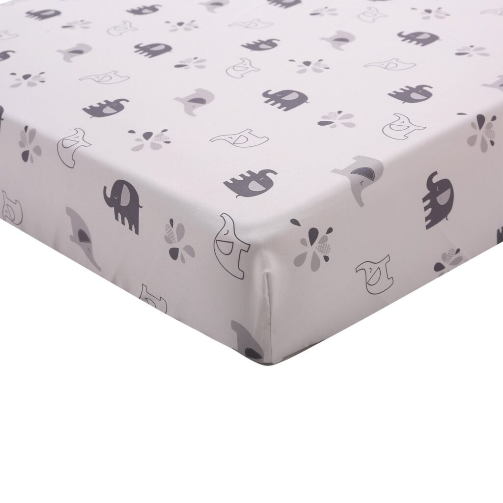 Boobeyeh 5-piece grey and white elephant crib bedding set