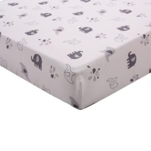 Boobeyeh 5-piece grey and white elephant crib bedding set