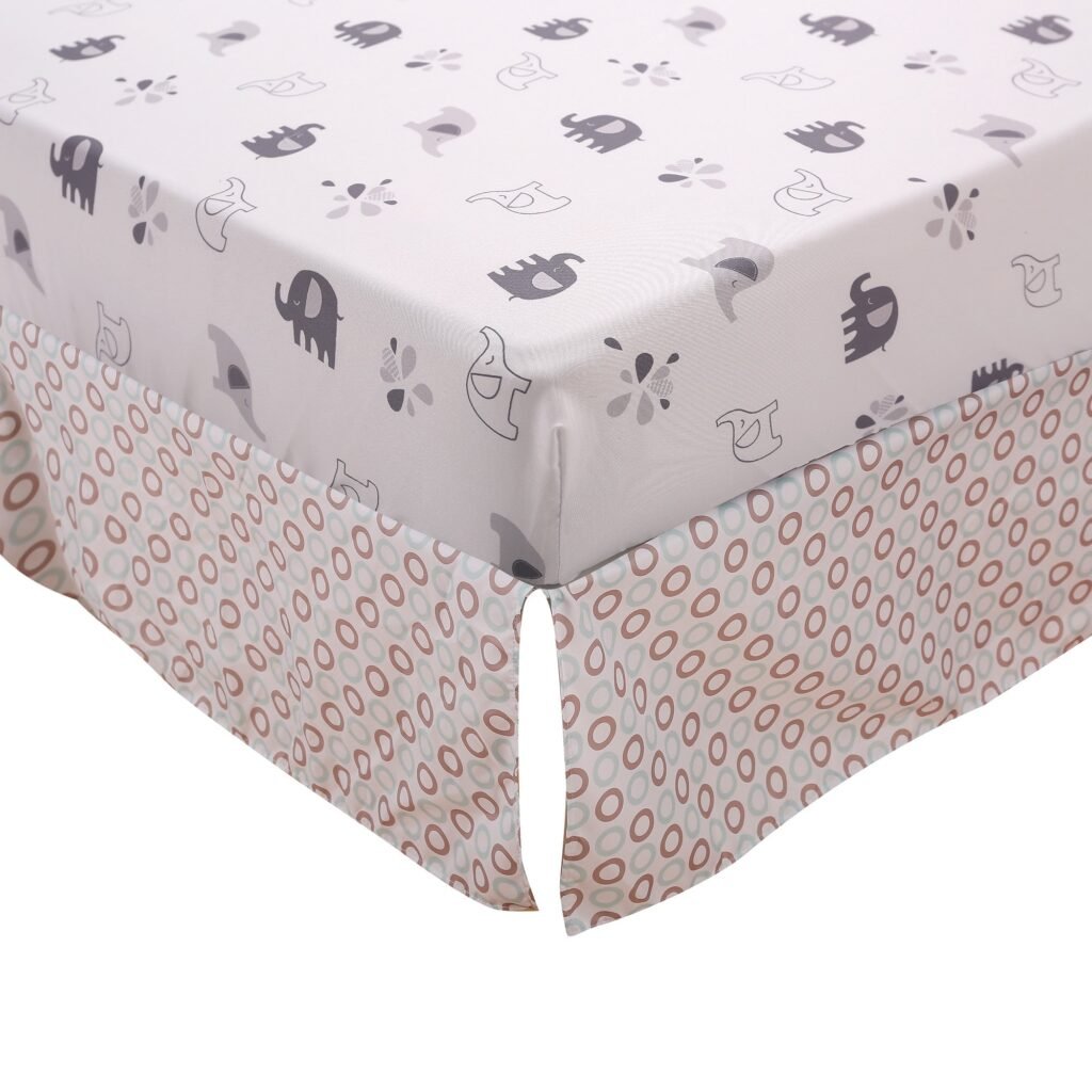 Boobeyeh 5-piece grey and white elephant crib bedding set