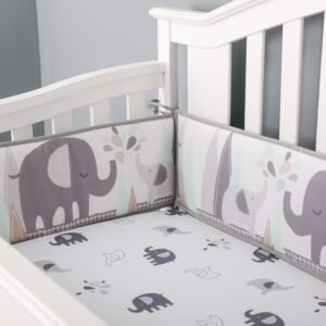 Boobeyeh 5-piece grey and white elephant crib bedding set