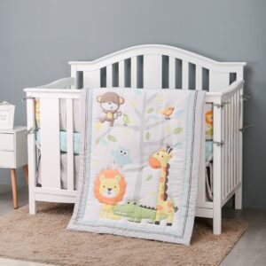 Boobeyeh 5-piece jungle bedding set for babies, lion, giraffe, monkey