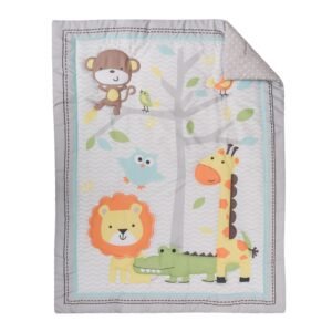 Boobeyeh 5-piece jungle bedding set for babies, lion, giraffe, monkey