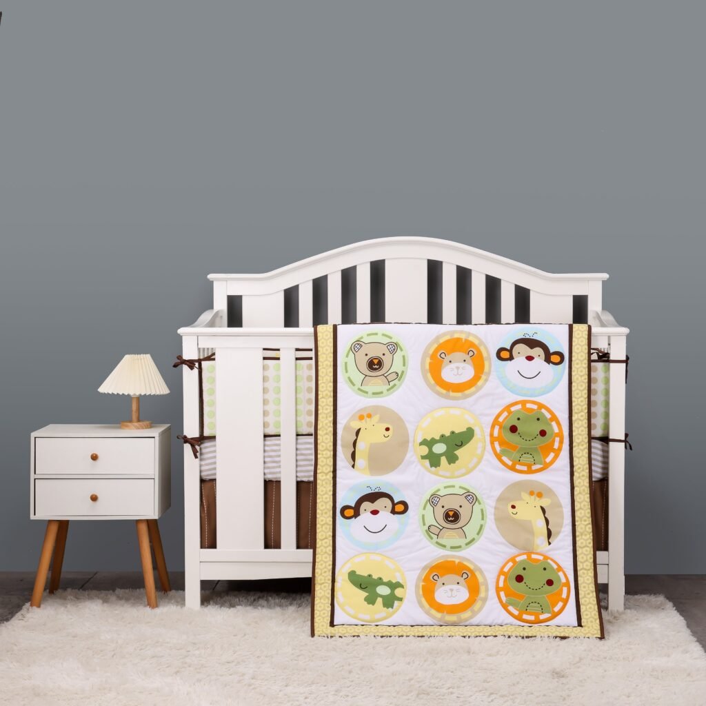 Boobeyeh 4-piece animal nursery crib bedding, monkey, crocodile, koala