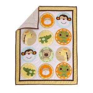 Boobeyeh 4-piece animal nursery crib bedding, monkey, crocodile, koala