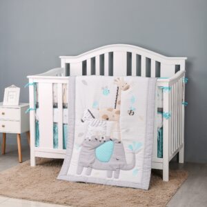Boobeyeh 5-piece crib bedding set, elephant & giraffe theme.