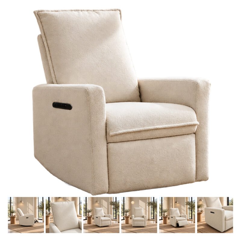 Beb-boobeyeh-Luxe-Glide-109 Upholstered electrical rocking chair luxglide 109 for baby in beige fabric