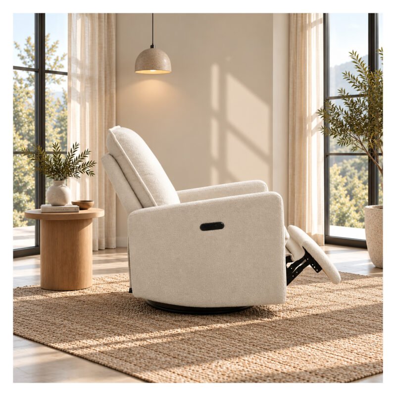 Beb-boobeyeh-Luxe-Glide-1093 Upholstered electrical rocking chair luxglide 109 for baby in beige fabric