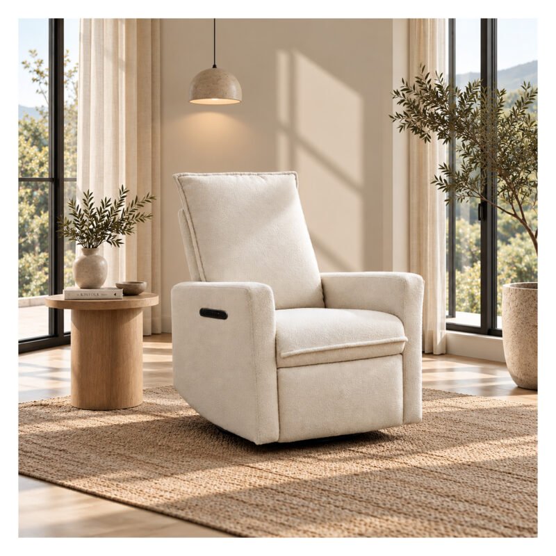 Beb-boobeyeh-Luxe-Glide-1095 Upholstered electrical rocking chair luxglide 109 for baby in beige fabric