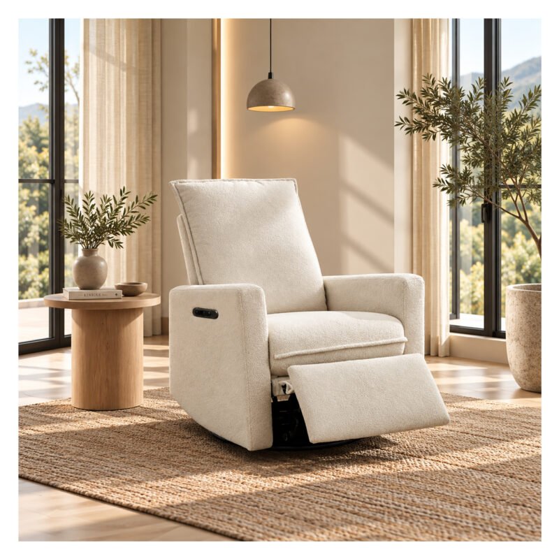 Beb-boobeyeh-Luxe-Glide-1097 Upholstered electrical rocking chair luxglide 109 for baby in beige fabric